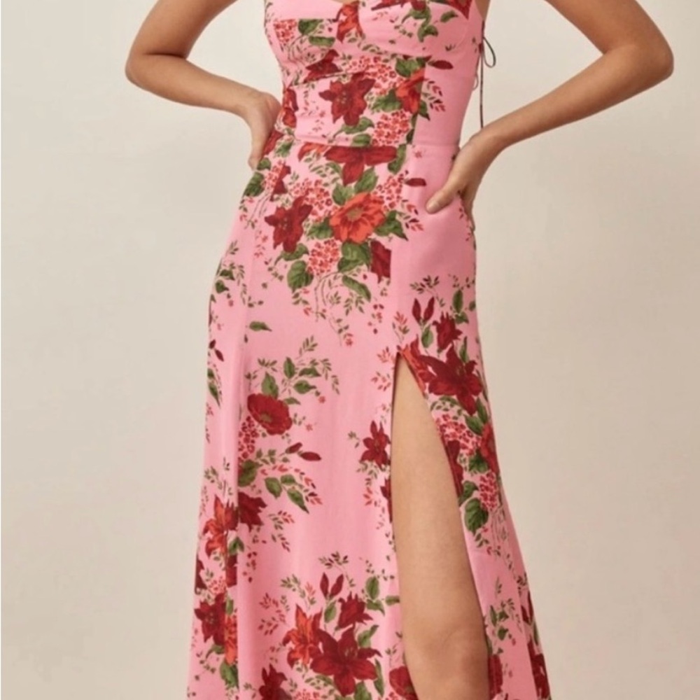 Reformation Juliette Floral Dress Pink/Red size 2